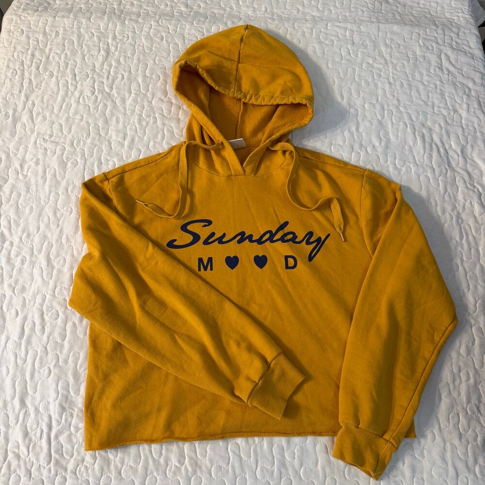 FREEZE WOMEN MEDIUM YELLOW MUSTARD CROPPED HOODIE FALL WEAR CASUAL FLEECE TRENDY